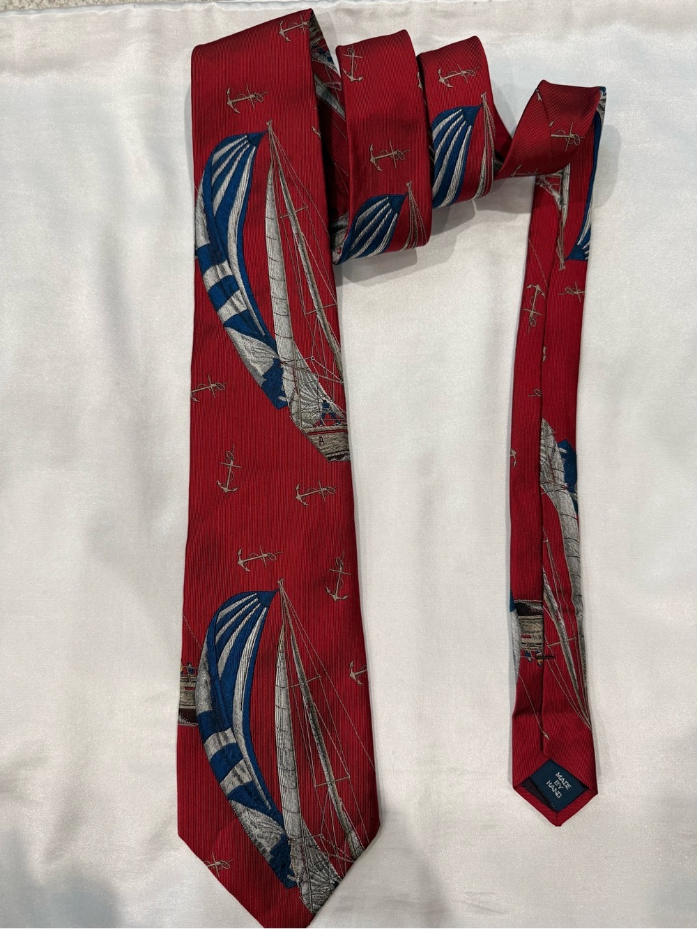 Polo by Ralph Lauren Red Nautical Sailboat Pattern Silk Mens Tie